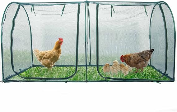 Portable Chicken Run Hen Coop,Walk-in Poultry House,Outdoor Gardening Net,Easy-up Small Animals Enclosure for Protecting Pet and Plant with Metal Frames and 10 Stakes in Backyard and Farm