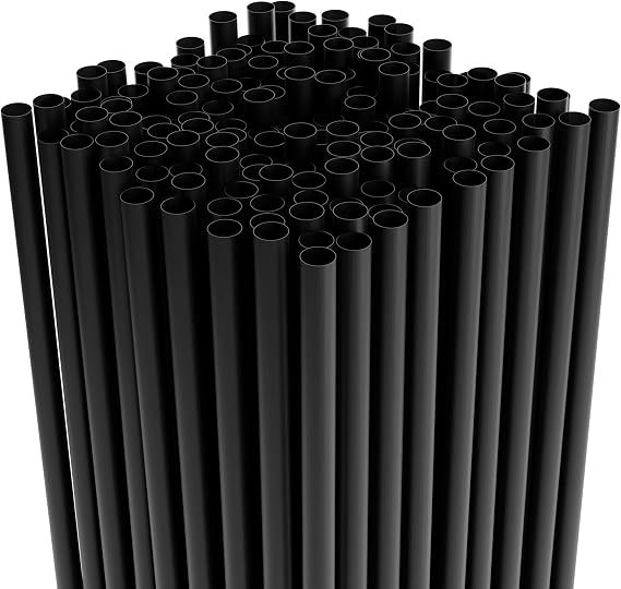 Disposable Plastic Drinking Straws, Straight 7.75-Inch, Black, 250 Count