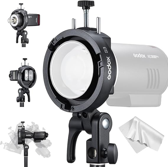 Godox S3 Speedlite Bracket Bowens Mount Holder S2 Upgrade | 90 Adjustable Angle, Umbrella Hole Design, Compatible with AD200Pro II, AD300Pro II, AD200Pro, V1Pro, V100, AD100Pro
