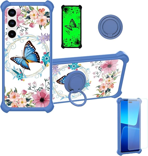 Galaxy A35 5G Case Compatible with Samsung Galaxy A35 5G Phone Case Cover [with Tempered Glass Screen Protector][Hard PC + Soft Silicone][Ring Support] [Luminous Effect] YGL-LHD