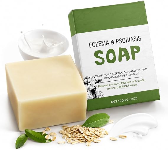 Eczema Soap for Face and, Goats Milk Soap for &, Natural Bar for skin dryness feel, Handmade Goat Milk Bar with Shea Butter Tea Tree Oil Oatmeal, Gentle Face Wash, 100g (100G)