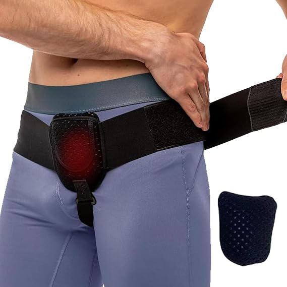 Inguinal Hernia Support Belt for Men Women, with 1 Compression Pads, Fits Left or Right Side, Adjustable Waist Strap Hernia Truss Support BeltsBlack,One Size