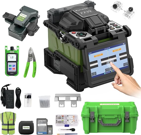 6 Motors Real Core Alignment KomShine FX39 Fiber Fusion Splicer 6S Fast Splicing Time + 5000 Times Electrodes Life Tools-less Replacement + 7800mAh Welding Machine Optical Fiber Cleaver FC-30