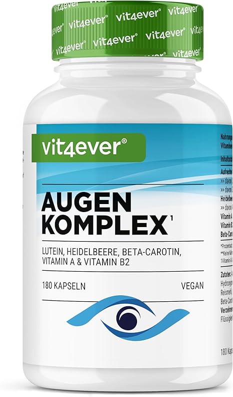 vit4ever Eye Vitamin Complex - 180 Capsules - High Dose For 6 months with lutein zeaxanthin blueberry extract beta-carotene vitamin A & vitamin B2 laboratory tested vegan