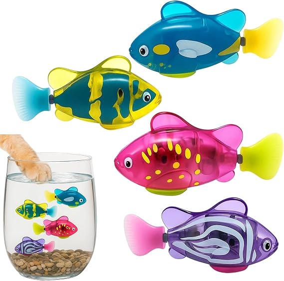 4 Pack Robot Fish, Robotic Fish for Cats and Dogs, Waterproof Bath Fi-sh for Pets, Swimming Fi-sh with Luminous Function, Interactive Robot Fi-sh Aquarium and Pool Play