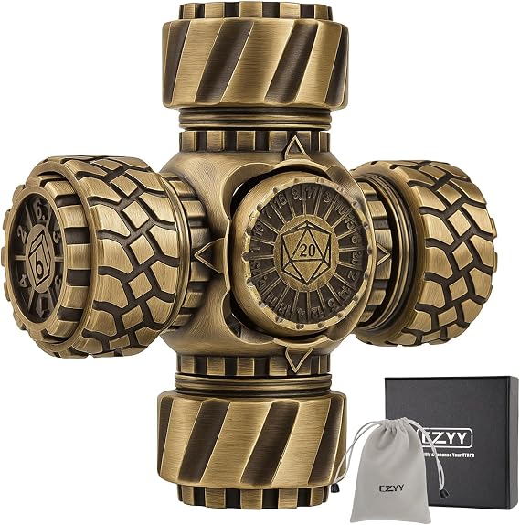 CZYY 7-in-1 Metal Spinner Dice, Fidget Dice Cube with 4 Spinning Wheels