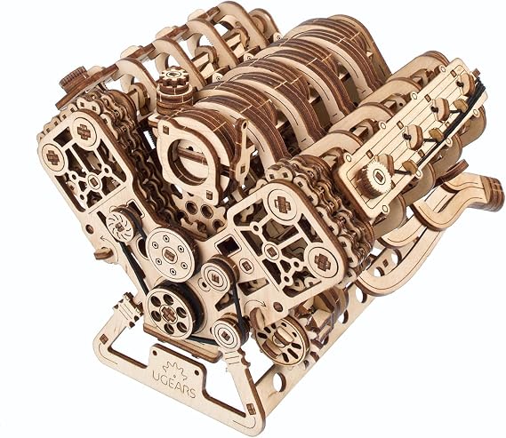 UGEARS V8 Engine Wooden Model Kits for Adults to Build 3D Wooden Puzzles for Adults Mechanical Model Building DIY Kit Functional Model Engine Kits Replica with Electric Motor - 776 Pcs