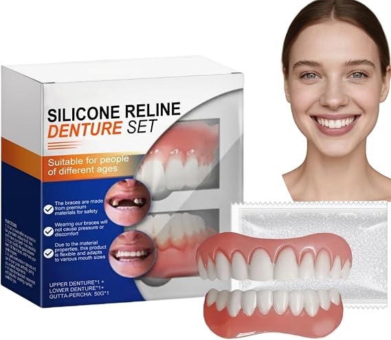 Snap on Veneers Dentures Fake Teeth,Silicone Reline Denture Set,Clip in Veneers Teeth,Silicone Dentures Full Mouth,Temporary Tooth Replacement,False Teeth,False Teeth Set,Dentures Teeth Top and Bottom