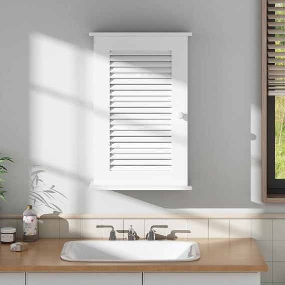 JAXPETY Bathroom Wall Cabinet, with Single Louvered Door, White