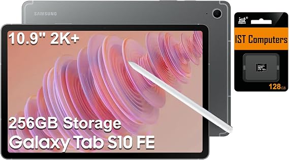 Samsung Galaxy Tab S10 FE Tablet, 10.9" 2K+, 8GB RAM, 128GB + 128GB SD Card | Touchscreen, S Pen, 20-Hr Long Battery Life, Dual Cameras, Lightweight Design, Slim, Android, NA Version, SM-X520, Gray