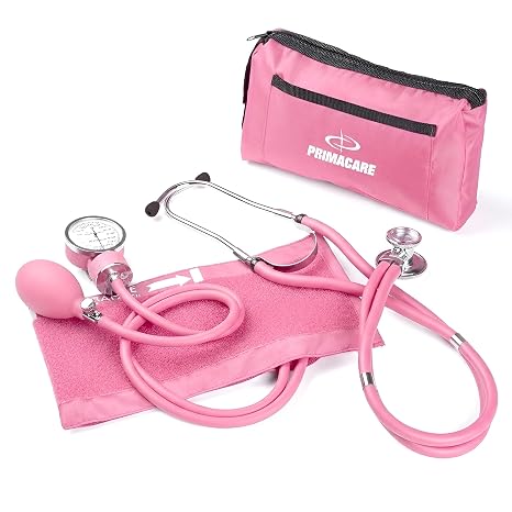 Primacare DS-9181-PK Professional Aneroid Sphygmomanometer and Sprague Rappaport Stethoscope, Manual Blood Pressure Kit with Cuff and Carrying Case, Pink