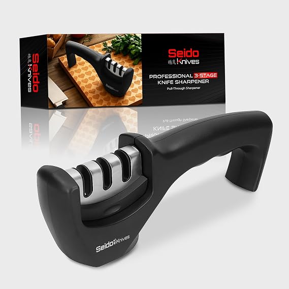 Seido 3-Stage Manual Knife Sharpener, Tungsten Diamond Ceramic