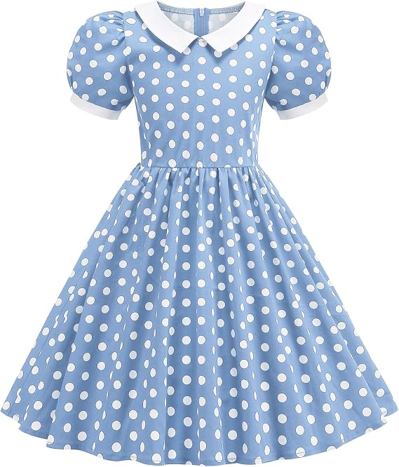 40s 50s Vintage Dresses for Girls Collar 1950s Polka Dot Dress Kids Audrey Hepburn Rockabilly 50's Style Themed Party Outfits