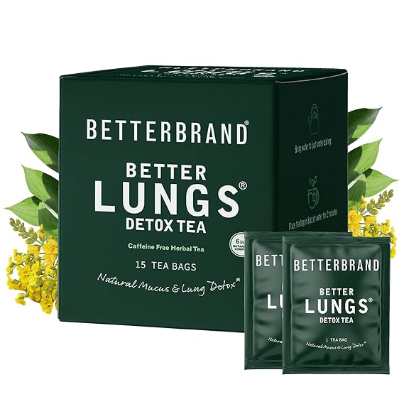 Betterbrand Mullein Tea Bags, Lung Detox w. Thyme, Elderberry, 15 Bags