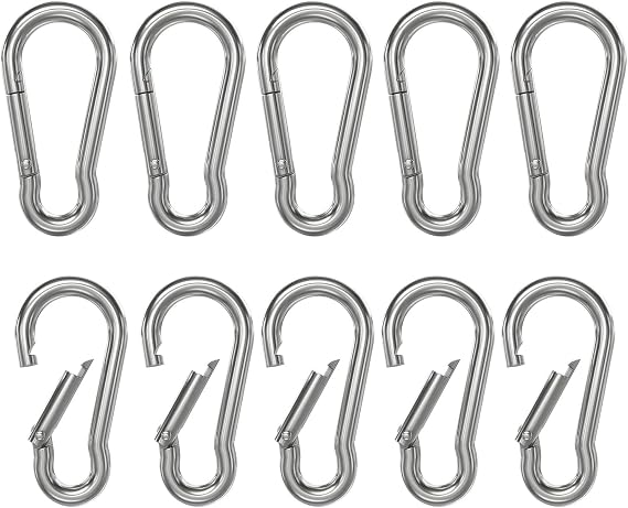 10Pcs Spring Snap Hooks, 304 Stainless Steel, Carabiner Clips Keyring Clip Carabiner Snap Hook for Outdoor, Camping, Hiking, Hooks for All Lifting Aids and Handles with An Eyelet