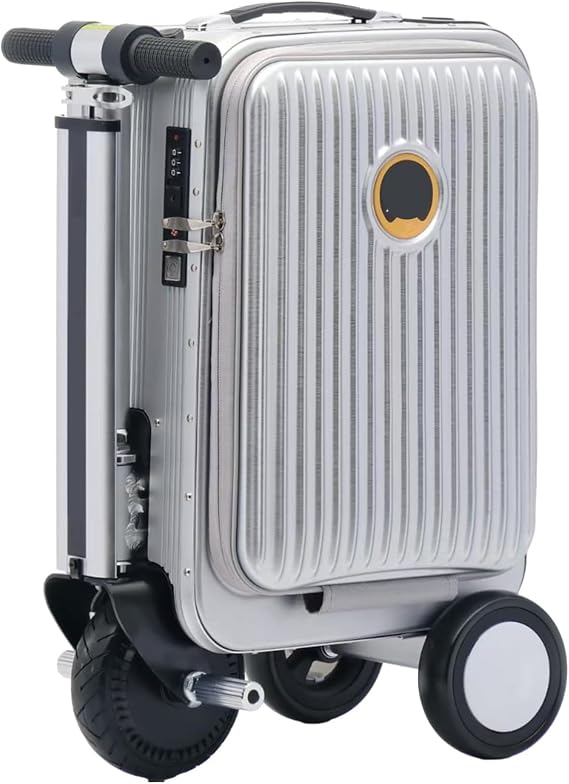 Rideable Smart Suitcase 20L Carry-On Electric Luggage Smart Riding Scooter Suitcase,Ride on Scooter Luggage for Adult, Waterproof and Lightweight,with USB Port,TSA Lock B-Silver