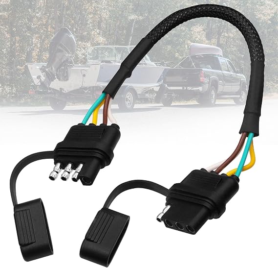4 Pin Trailer Wiring Harness,4 Way Flat Trailer Plug Male and Female Connector with Rubber Dust Cover with Nylon Mesh Tube Protection 12"/1 FT 16 Guage