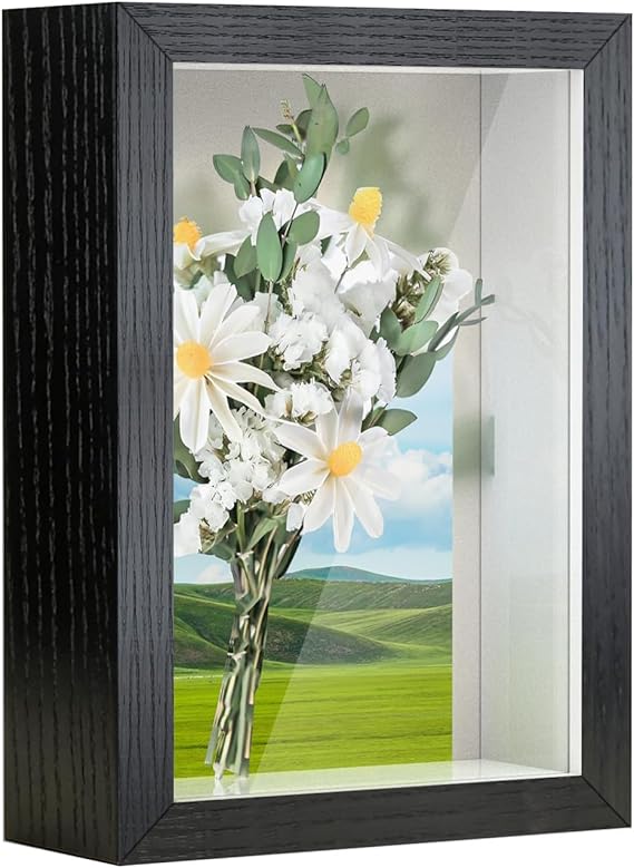 4x6 Shadow Box Frame, 3D Picture Frame Display Cas with Real Transparent Glass for Photos, Memorabilia, Crafts, Souvenir, Wedding Memories, Baby Items - Black/ 1.2 Inch Depth