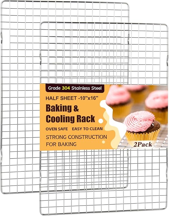 Cooling Racks for Cooking and Baking 2 PCS 10" x 16" Heavy Duty 304 Stainless Steel Wire Rack, Oven & Dishwasher Safe Baking Cooling Rack for Grilling, Roasting Fits Half Sheet Pan