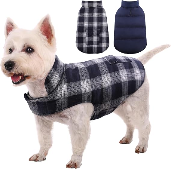 Kuoser Winter Coat, British Style Jacket for Medium and Large Dogs | Reversible, Warm Windproof Puppy Cold Weather Clothes Vest, Blue XS