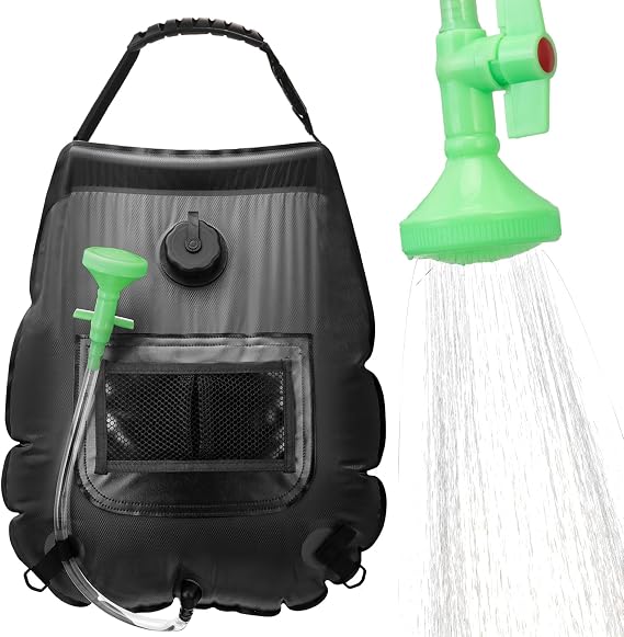 FENSAN Solar Portable Shower Bag, 5 Gal/20L Solar Heating Outdoor Camping Shower Bag with On-Off Switchable Shower Head&Removable Hose Suitable for Camping, Hiking, Travel, Beach Swimming