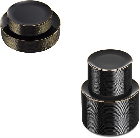 KIRE 60PCS Black Plastic Plates 200Pcs Black Plastic Plates