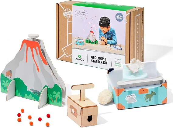 KiwiCo Volcano Science Kit for Kids Ages 58 STEM Educational Toy & Science Gift with Rock & Mineral Exploration, Real Geodes, Magnifying Lens, Display Case & Eruption Experiment