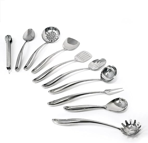 Emeril Lagasse 10-Piece Stainless Steel Utensil Set Premium 304 Mirror Finish Cooking Tools with Hanging Loops Heat Resistant, Dishwasher Safe Kitchen Gadgets for Nonstick Cookware
