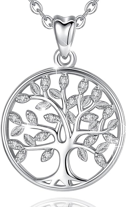AEONSLOVE Tree of Life Necklace 925 Sterling Silver, Family Tree of Life Pendants Jewelry Gifts for Women Wife Mother, 18 Inch Chain