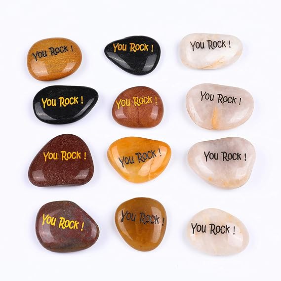 ROCKIMPACT 12 PCS You Rock Gifts You are Amazing Engraved Inspirational Stones, Pocket Word Stone River Rock, Appreciation Gratitude Stones, Team Building Teamwork Success (Pack of 12, You Rock)