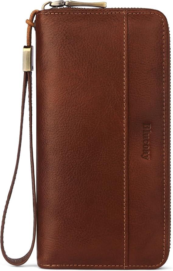 Leather Wallet Women Wristlet,RFID Blocking Large Capacity Long Wallet For Women Card Holder With Zip Coin Pocket(brown) | RFID Blocking