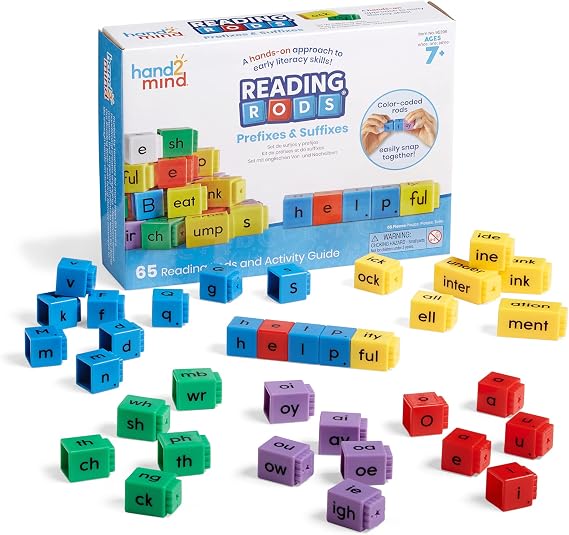 hand2mind Reading Rods, Prefixes and Suffixes, Word Roots, Word Building Activities, Spelling Toys, Phonemic Awareness and Phonics, Science of Reading Manipulatives
