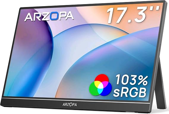 ARZOPA A1M 17.3-Inch Portable Gaming Monitor, IPS LCD, Thin, Freestanding, 1920 x 1080 USB Type-C/mini, HDMI, PS4/Xbox/Switch/PC/Mac, Compatible with Home Work, Remote Work