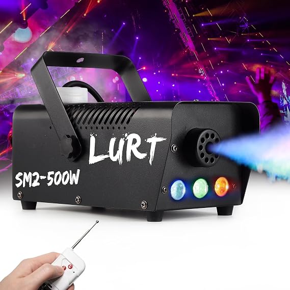 LURT 500W Fog Machine Mini Auto Smoke LED Lights Wireless Remote Control | 2500CFM Smoke Output, With Fuse Protection, For Halloween Weddings Discos Photo Indoor Shoot Outdoor Stage Effects