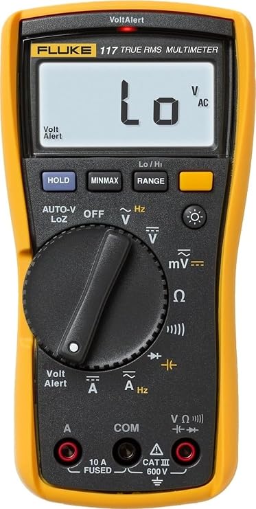 Fluke 117 Digital Multimeter, Non-Contact AC Voltage Detection, Measures Resistance/Continuity/Frequency/Capacitance/Min Max Average, Automatic AC/DC Selection, Low Impedance Mode