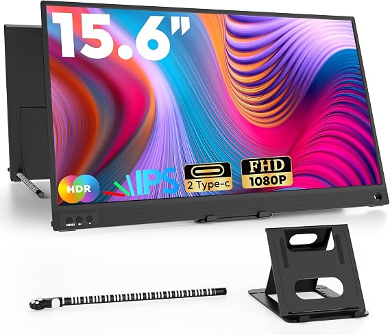ZSCMALLS Portable Monitor, 15.6" 1080P FHD Laptop Monitor USB-C HDMI Computer Display IPS Second Screen, Laptop Extended Screen for PC Phone Mac Xbox PS4/5 Switch