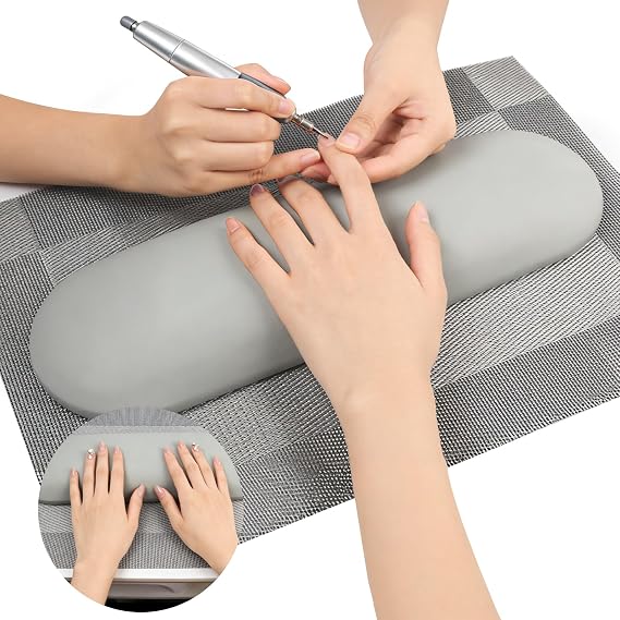 Luxury Professional Salon Manicure Arm Rest Cushion Pad Portable Nail Supplies Mat Hand Holder Premium Nail Arm Rest Pillow For Nail Tech Manicurist With Mat( Gray)