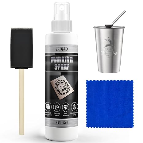 Marking Spray, High Contrast Permanent Metal Marking Fluid, Easy to Clean, Water Based Black Spray for Engraving Metal Aluminum Stainless Steel Brass Glass and Plastic, 150ml