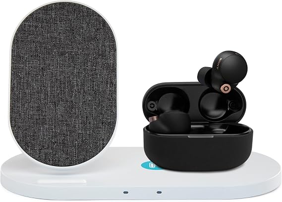 Sony WF-1000XM4 True Wireless Bluetooth Noise Cancelling in-Ear Headphones (Black) Bundle with Dual Pad Wireless Charger (2 Items)
