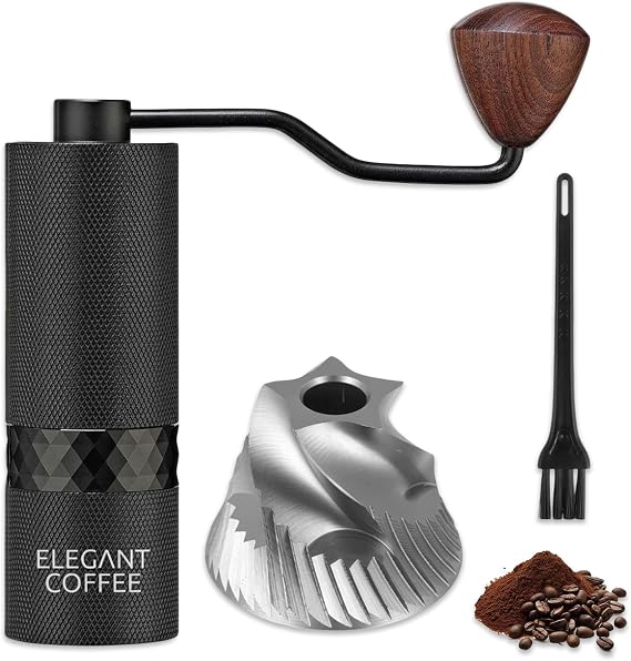Manual Coffee Grinder with Stainless Steel Conical Burr - Portable Hand Coffee Bean Grinder with Cleaning Brush - 20g Capacity - Adjustable Settings for Espresso, French Press, Pour Over - (Black)
