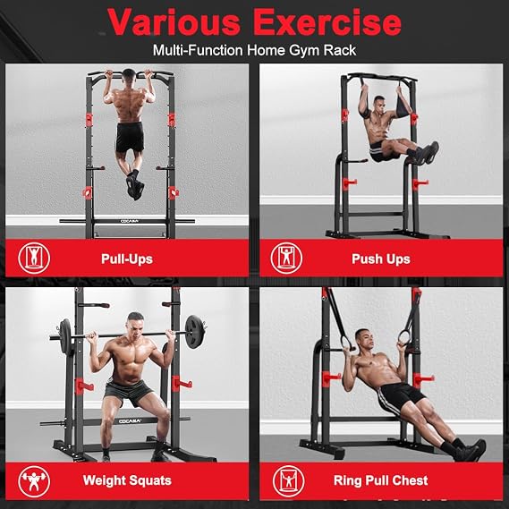 Power Squat Rack Cage, Adjustable Power Cage, Multi-Function Power Tower with Pull Up Bar, Power Zone Rack Stand for Home Gym