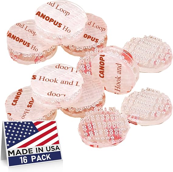 CANOPUS Double Sided Hook and Loop Tape, Reclosable Fastener, SJ3560, Heavy Duty Mounting Tape, Clear 16-PCs 0.75 in Diameter Circle Pack, with Box Cutter (1PC) & Razor Replacement (2PCs) Made in USA