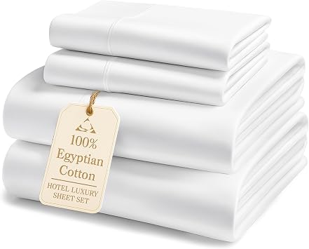 LANE LINEN 100% Egyptian Cotton King Sheets Set 4 Piece Sateen Weave Bed Sheets, Ultra Soft, 16" Deep Pocket, Luxury King Size Sheet Set Alpine Frost