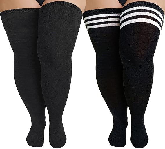 Women's Plus Size Thigh High Socks Striped Knee High Extra Long Stockings Leg Warmer