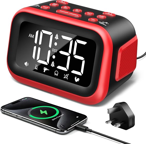 115dB Super Loud Alarm Clock for Heavy Sleepers, Mains Powered