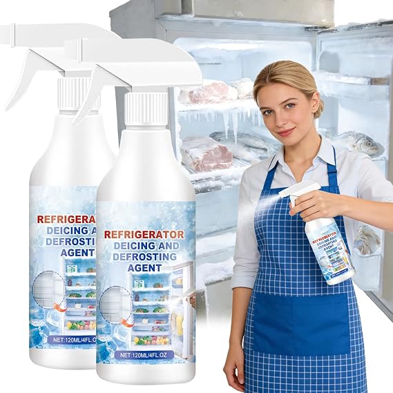 Freezer Defroster Spray, 120ml Fridge Freezer Defrosting Spray, Defrosting Spray For Fridge Freezers, Easy To Use, Efficiently Fast Removes Ice Buildup, For Freezers, Glass, Faucets, Car Windows (2pc)