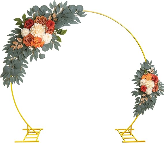 8FT Round Balloon Wedding Arch Backdrop Stand | Round balloon arch stand & wedding arch backdrop stand, 8ft golden metal frame for wedding floral & balloon decor