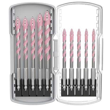 CSOOM 10PCS Upgrade Masonry Drill Bit Set,Serrated Concrete Drill Bit for Tiles, Glass, Bricks, Ceramics, Plastics and Wood(Pink)
