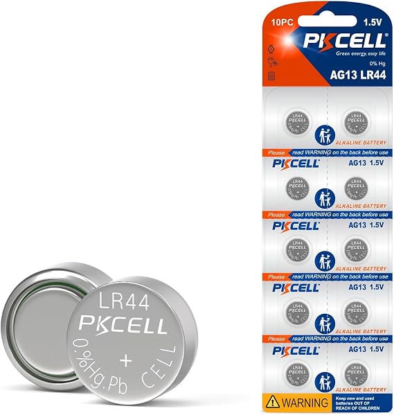 PKCELL LR44 AG13 Batteries- 1.5V Button Cell, 10-Pack