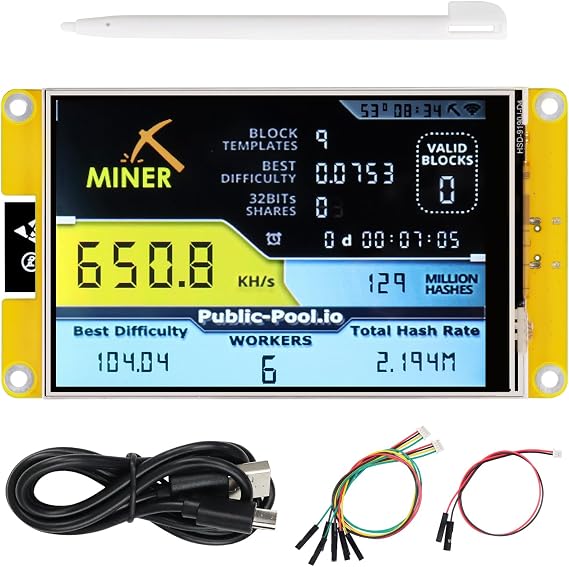 Freenove Bitcoin Miner Solo Lottery Miner, ESP32 CYD 4.0" Touch Display 320x480 Pixel TN Screen ST7796 Driver, Dual-core 32-bit 240 MHz Microcontroller WiFi+BT Programmable, Code Tutorial